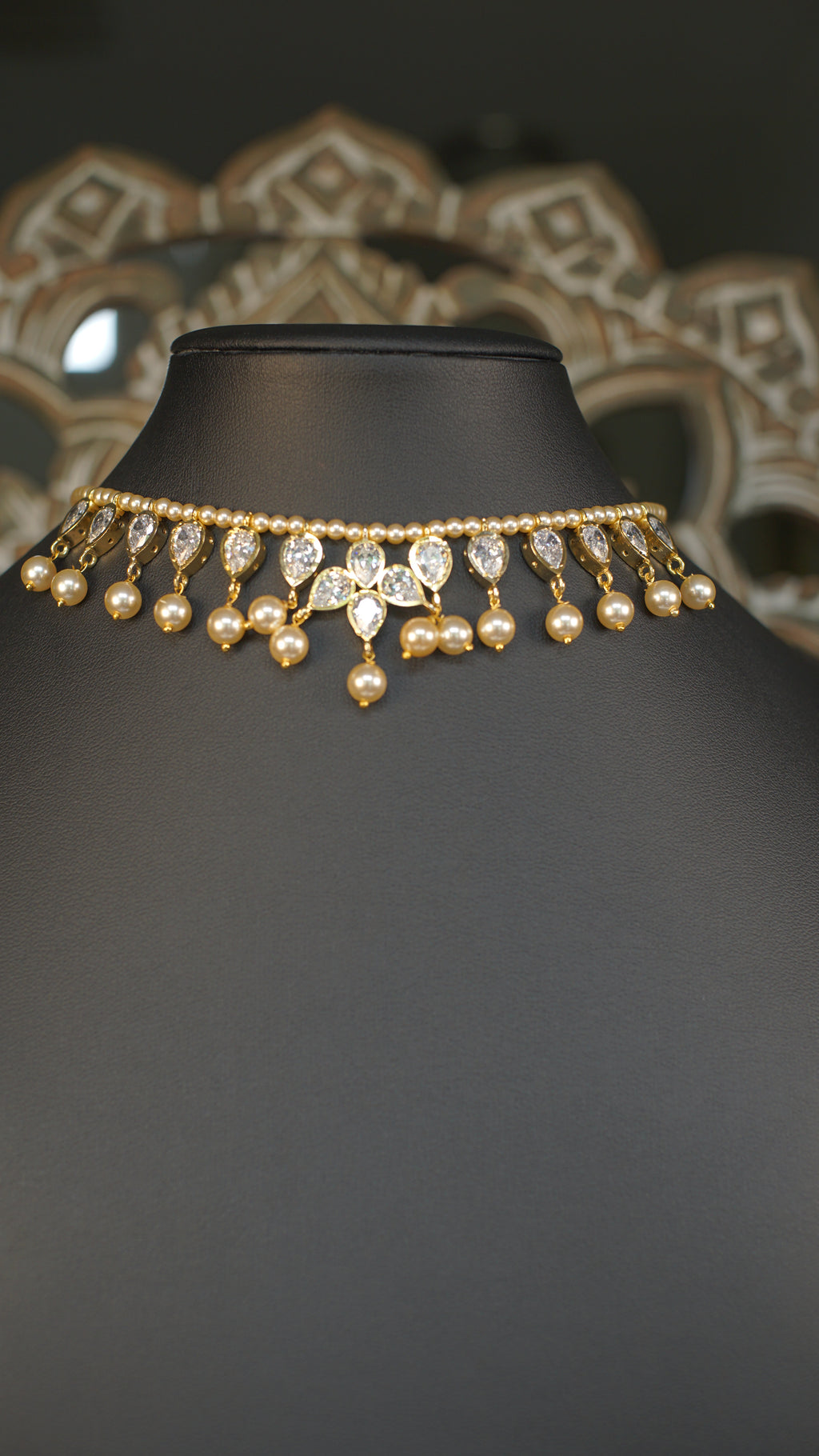Elegant Polki Kundan Pearl Drop Necklace