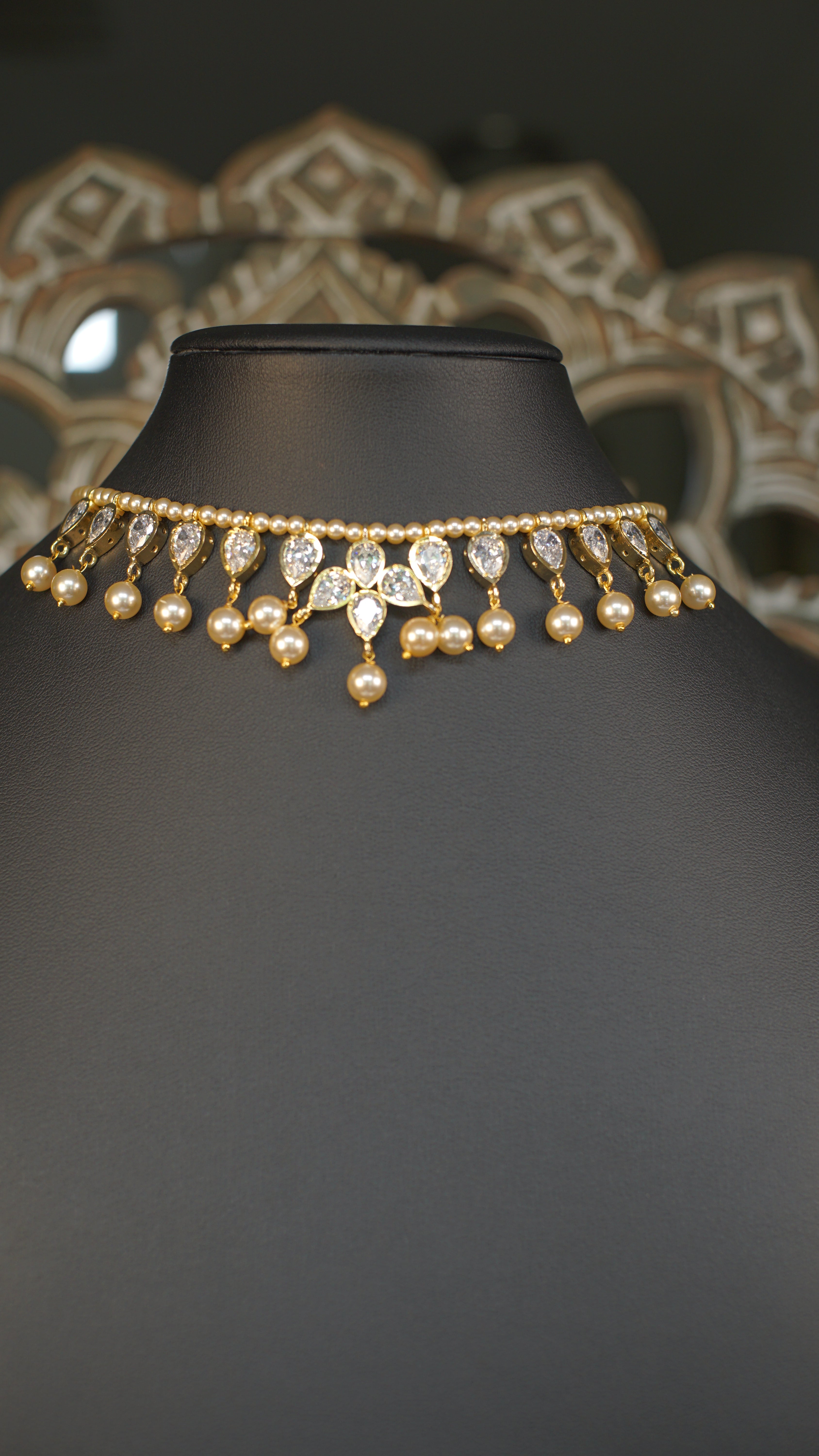 Elegant Polki Kundan Pearl Drop Necklace