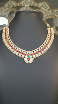 Premium Moissanite Polki Necklace Set – Ruby & Emerald Accents