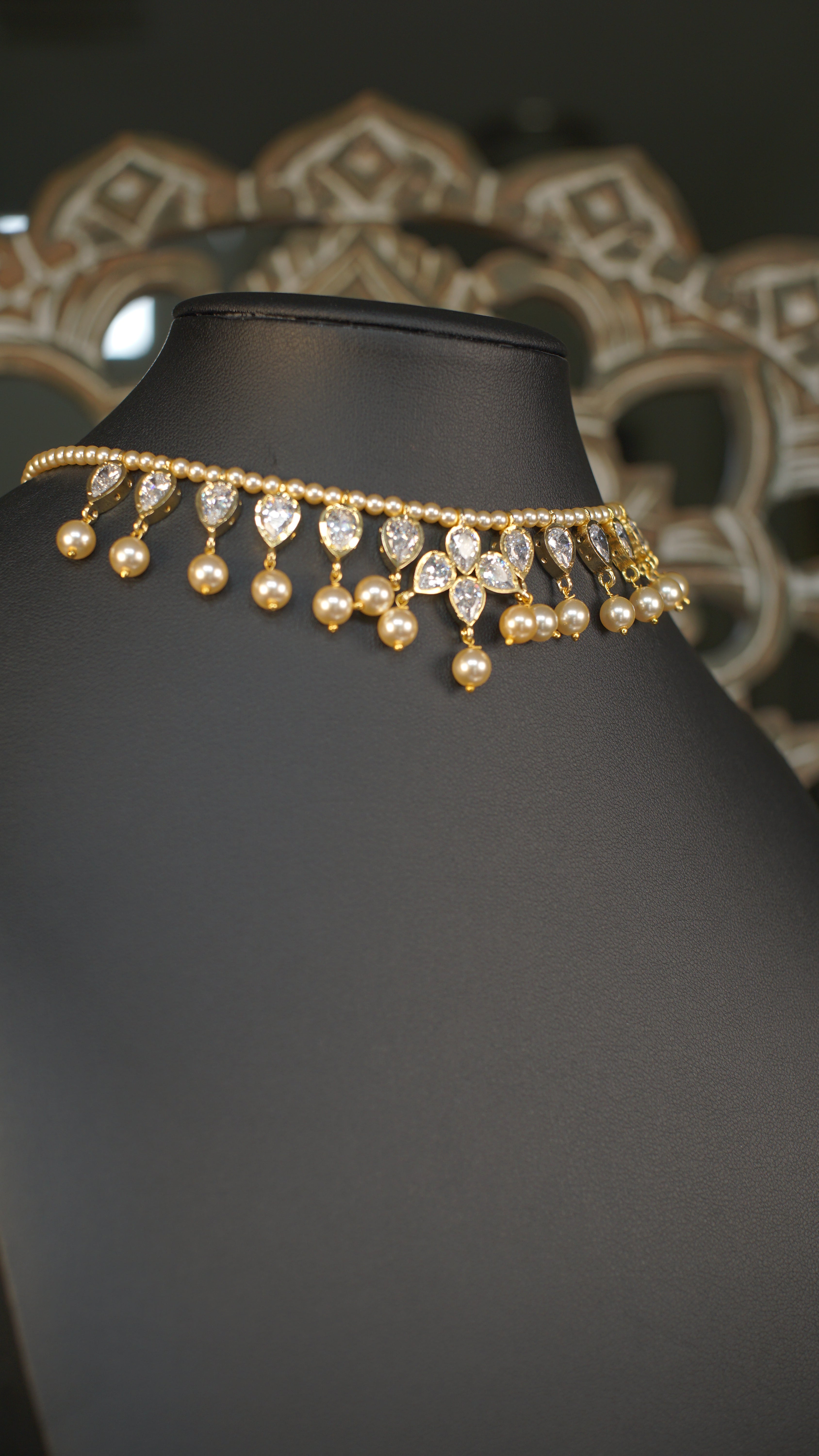 Elegant Polki Kundan Pearl Drop Necklace