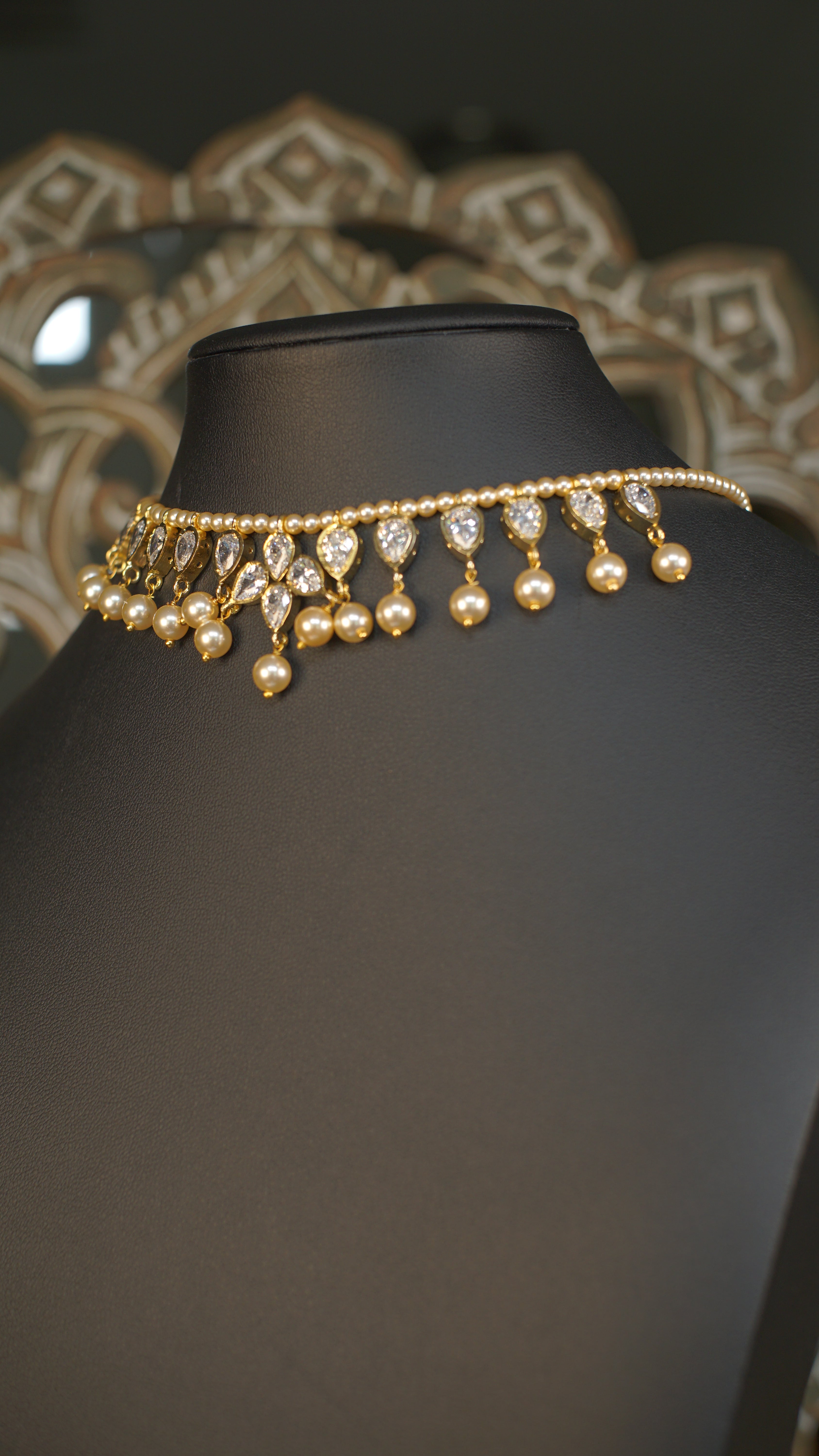 Elegant Polki Kundan Pearl Drop Necklace