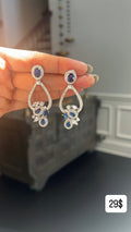 Sapphire Blue CZ Floral Drop Earrings