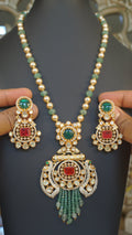 Emerald Green Moissanite Polki Bridal Necklace Set with Statement Earrings | Luxury Indian Wedding Jewelry