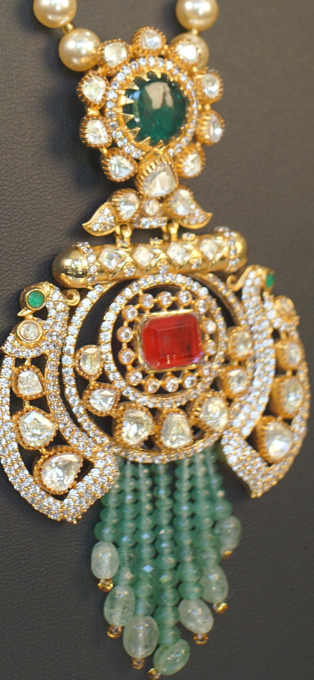 Emerald Green Moissanite Polki Bridal Necklace Set with Statement Earrings | Luxury Indian Wedding Jewelry