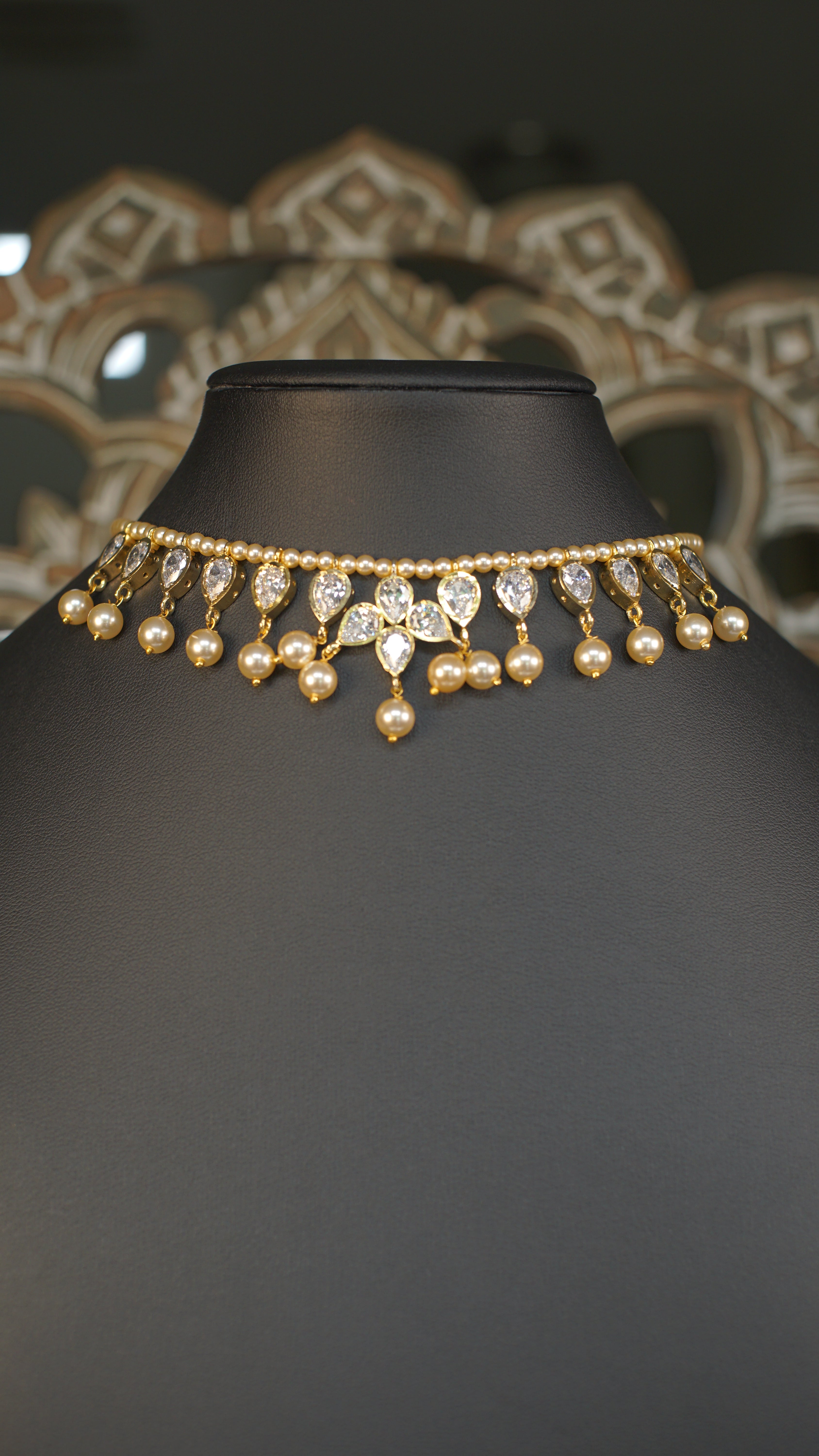 Elegant Polki Kundan Pearl Drop Necklace