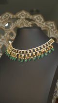Layered Polki Choker with Emerald Green Bead Drops