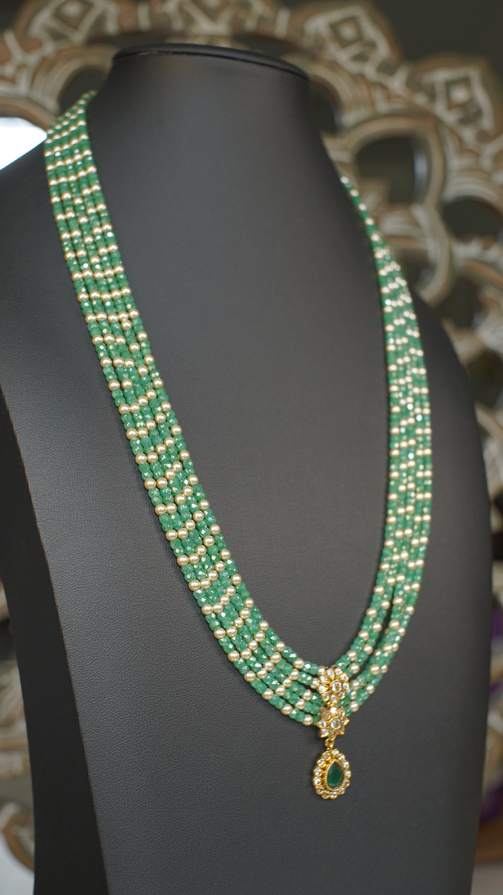 Multi Layer Green Beaded Polki Kundan Necklace Set