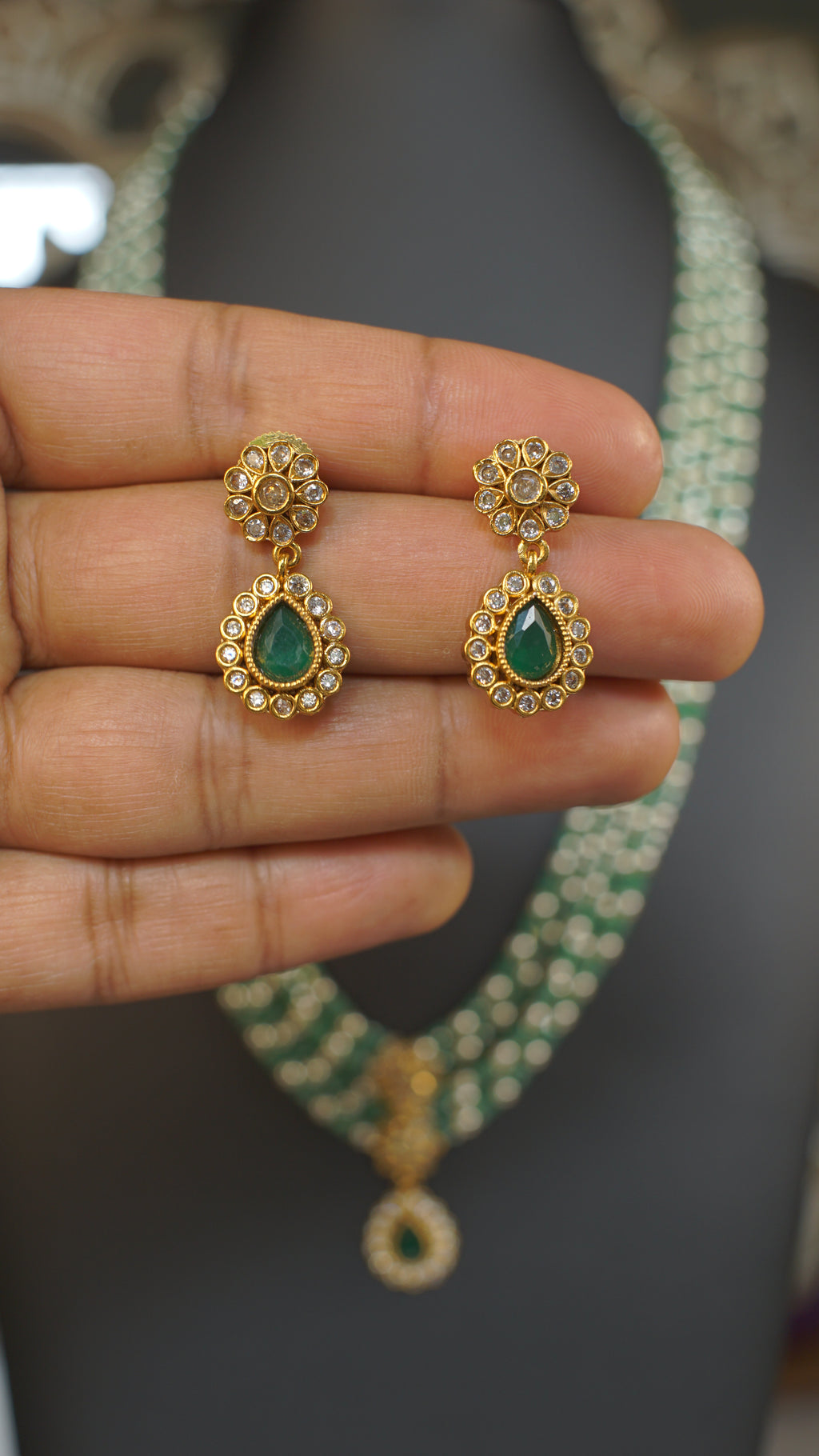 Multi Layer Green Beaded Polki Kundan Necklace Set