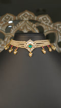 Multi Strand Pearl Polki Choker Necklace