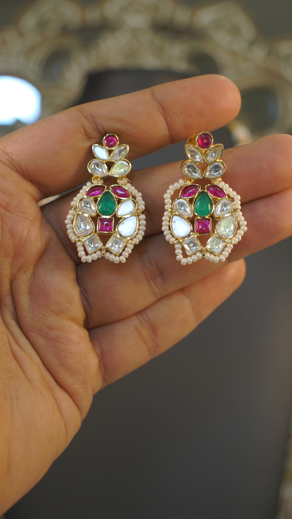 Premium Moissanite Polki Necklace Set – Ruby & Emerald Accents