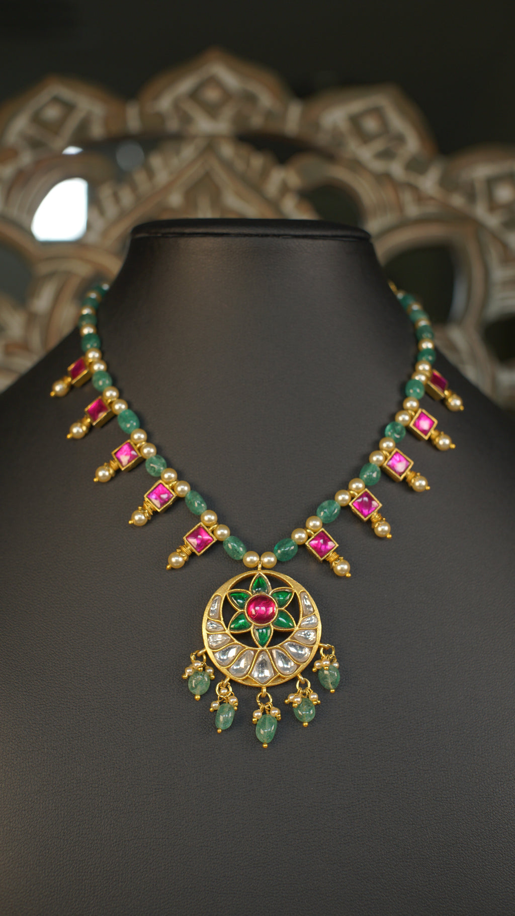 Ruby & Emerald Jadau Mid-Length Necklace