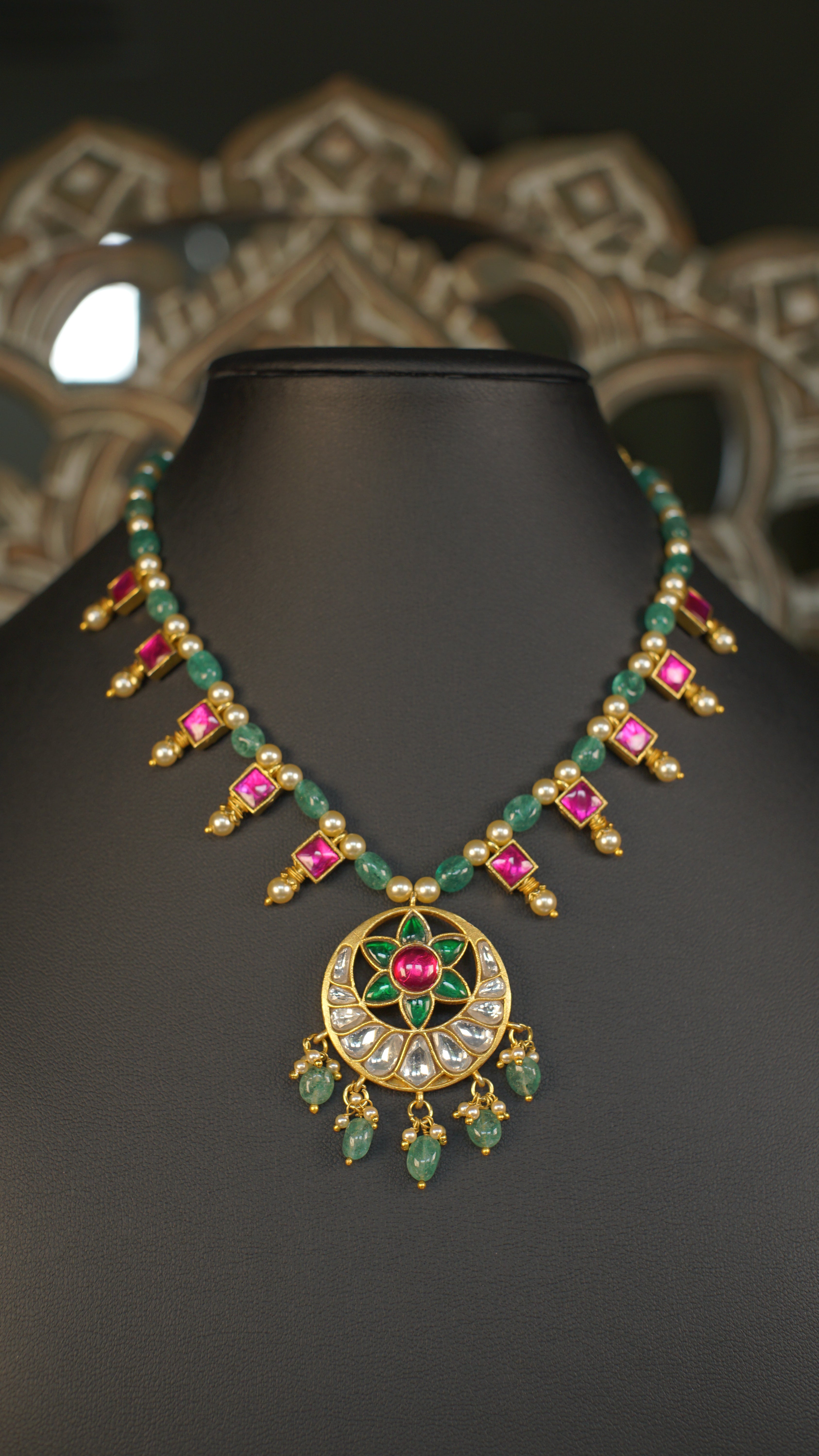 Ruby & Emerald Jadau Mid-Length Necklace