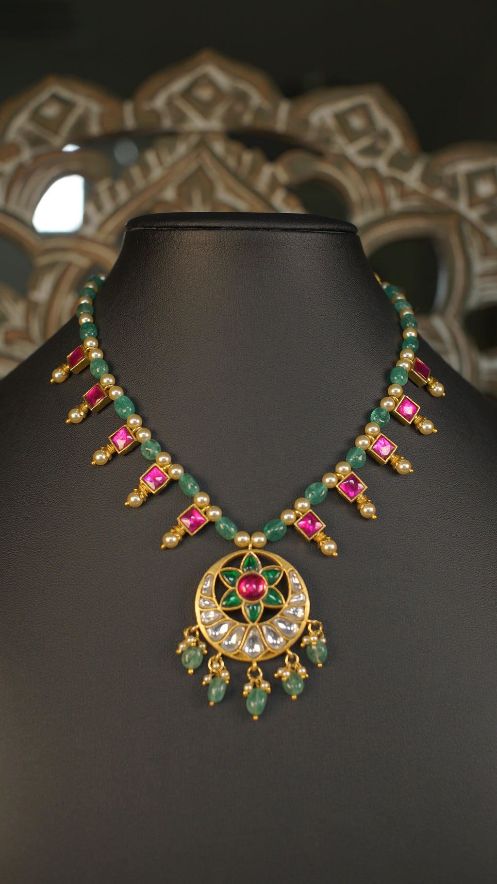 Ruby & Emerald Jadau Mid-Length Necklace