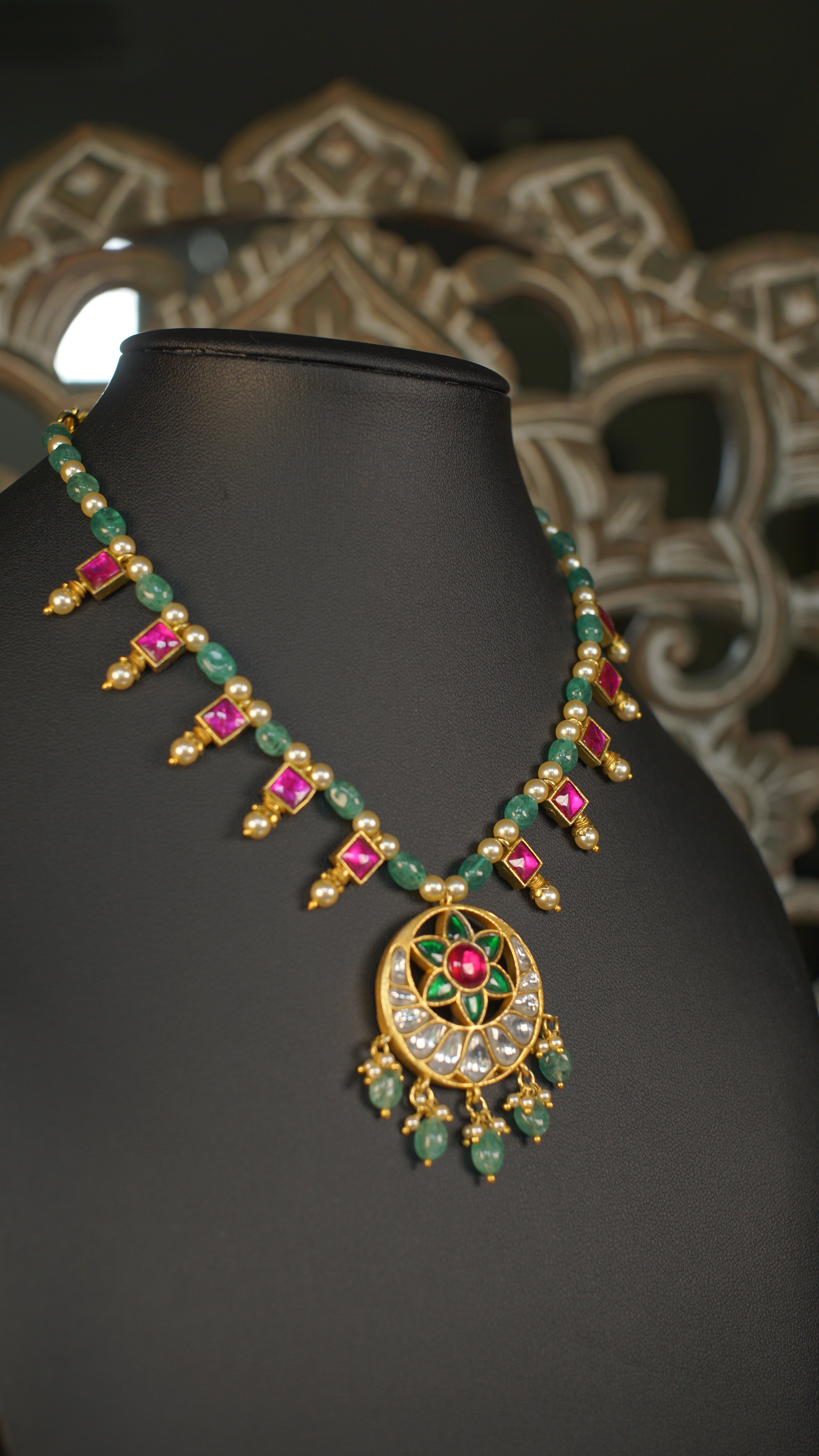 Ruby & Emerald Jadau Mid-Length Necklace