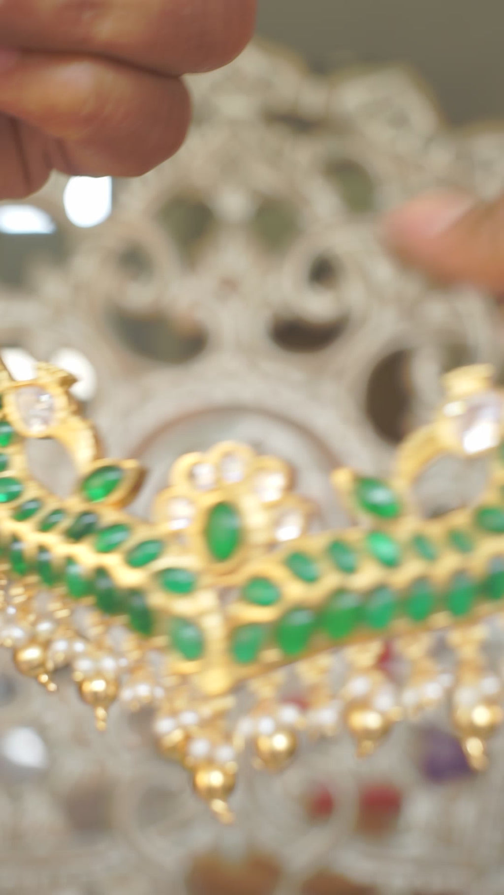 Emerald Green Kundan Choker Set with Pearl Drops