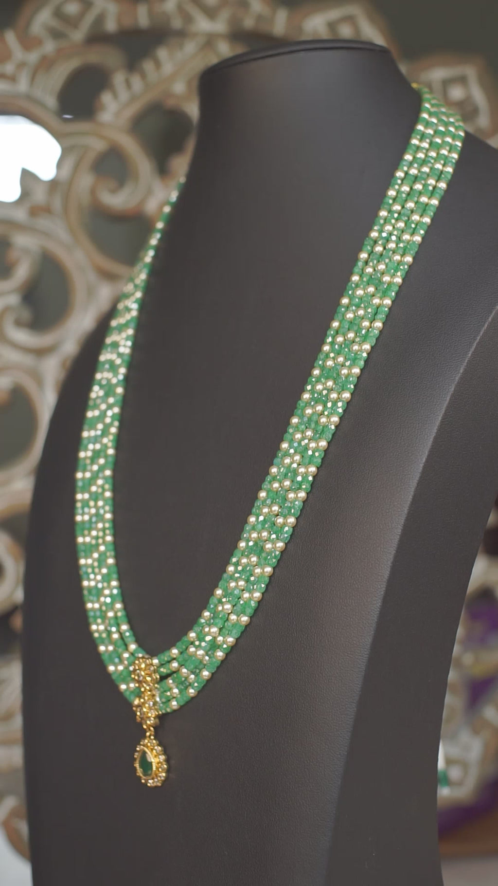 Multi Layer Green Beaded Polki Kundan Necklace Set
