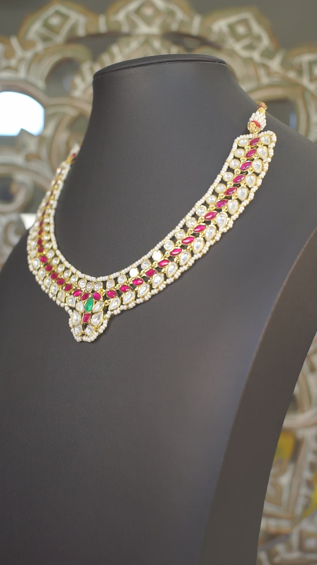 Premium Moissanite Polki Necklace Set – Ruby & Emerald Accents