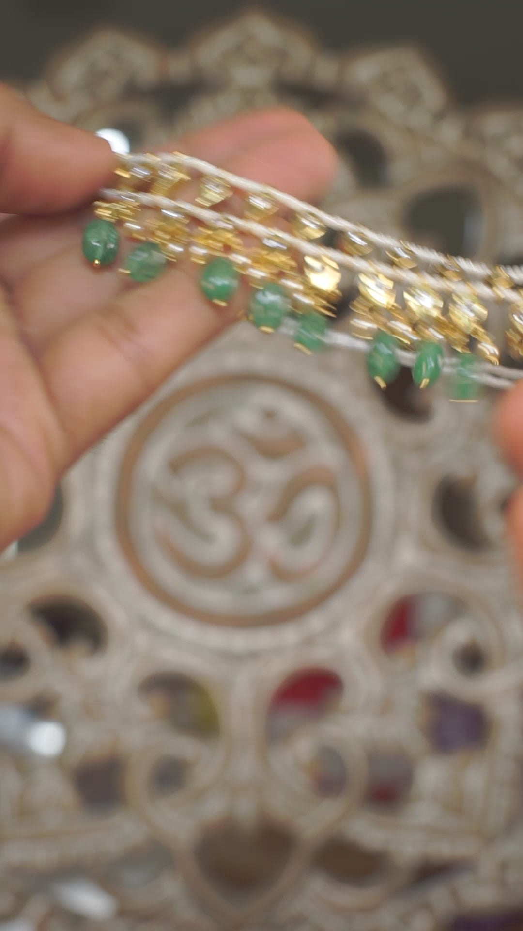 Layered Polki Choker with Emerald Green Bead Drops