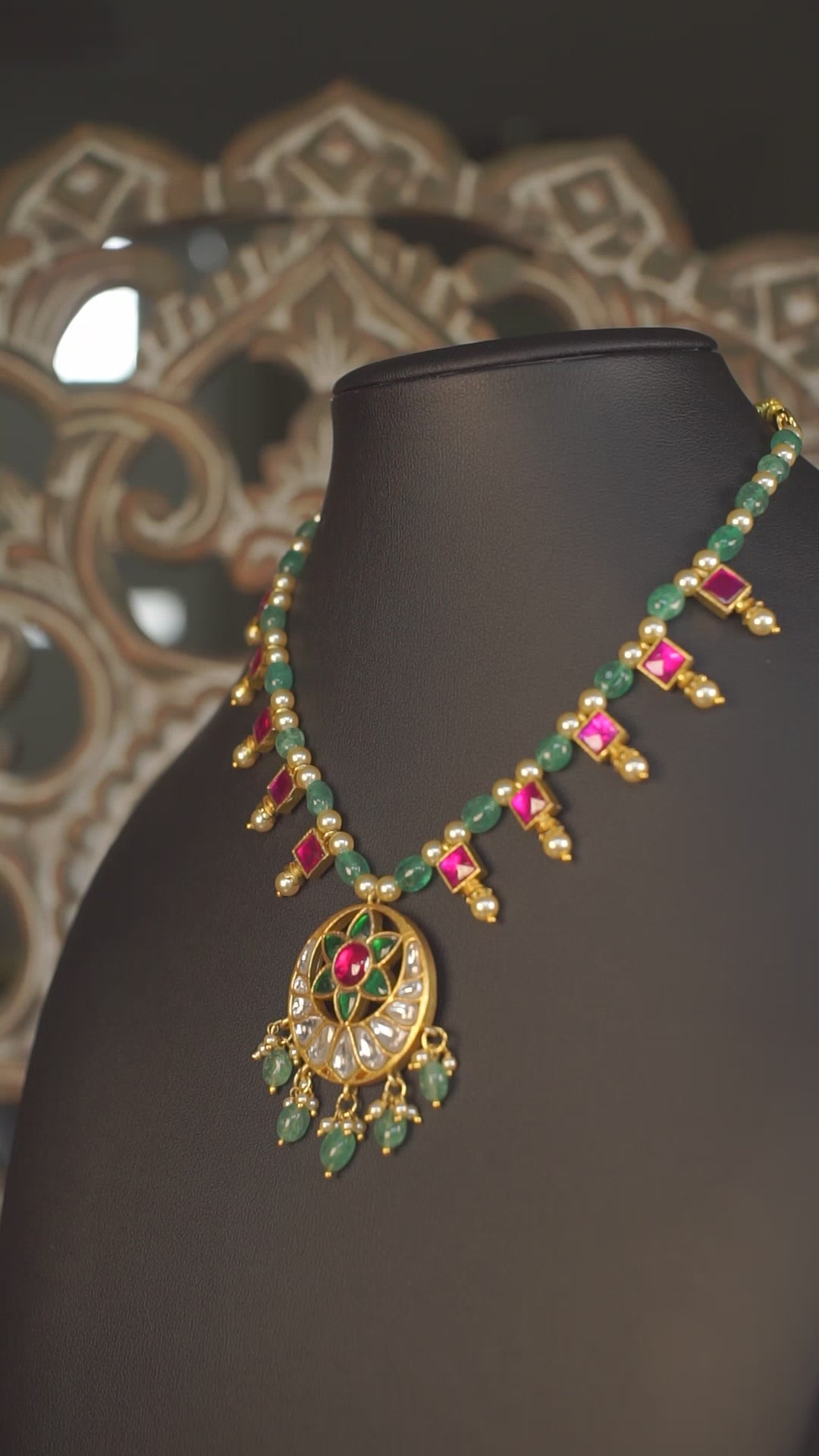 Ruby & Emerald Jadau Mid-Length Necklace