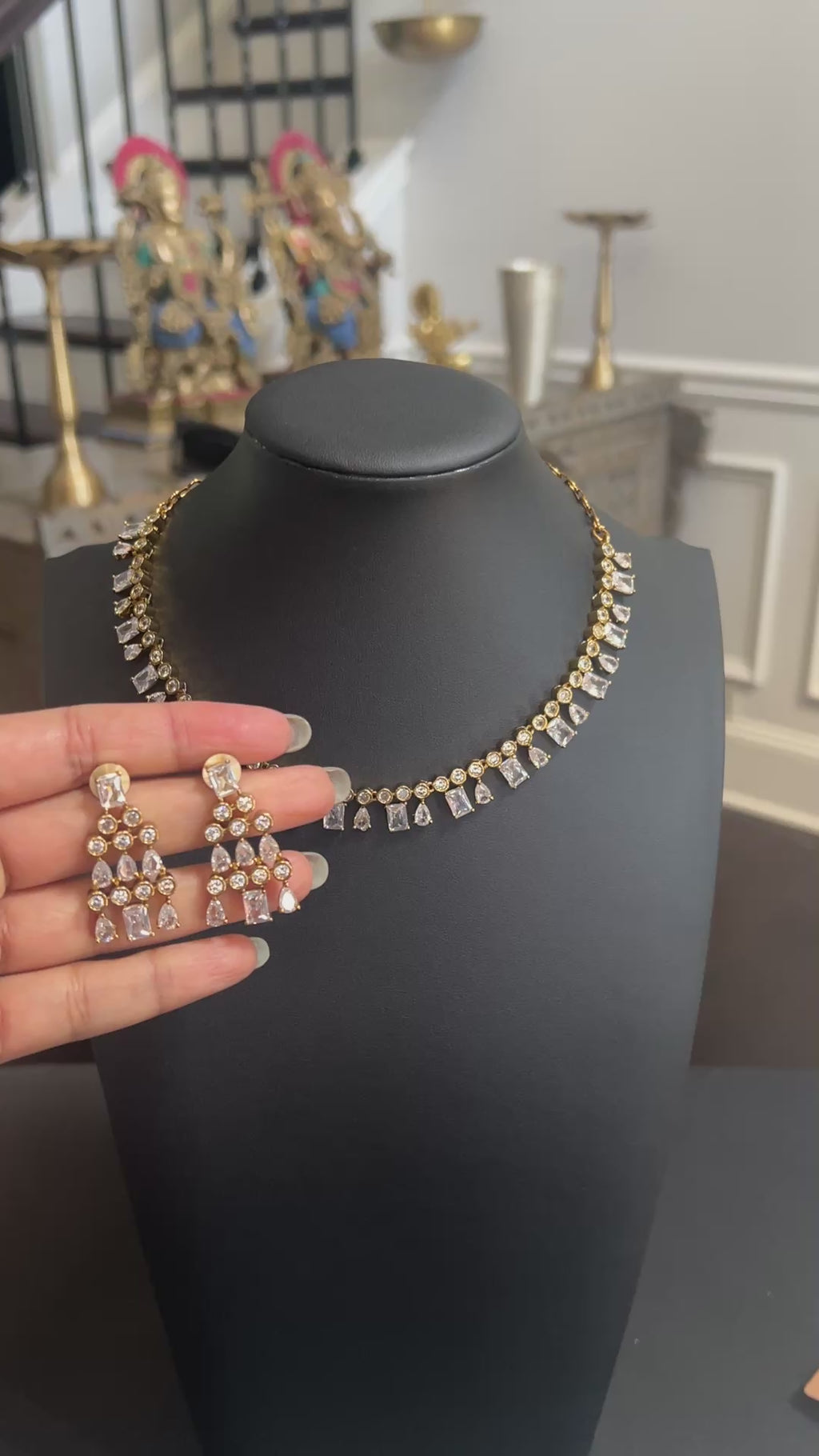 Emerald Green CZ Statement Necklace Set with Matching Earrings